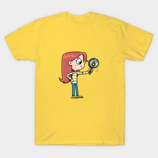 girl looks through a magnifying glass at a flying bug T-Shirt